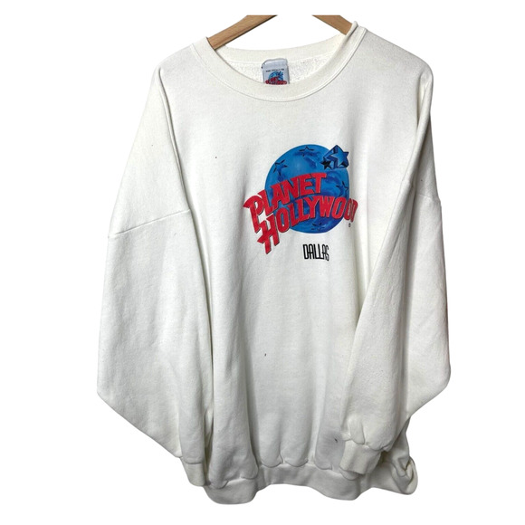 Planet Hollywood Vintage 90s USA Made Dallas Texas Sweatshirt Fleece White XXL